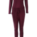 Contracted Style Bateau Neck Strapless Long Sleeves Broken Holes Wine Red Polyester One-piece Jumpsuits