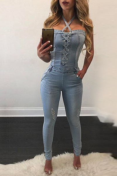 Denim Solid Skinny Jumpsuits