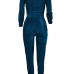 Euramerican Dew Shoulder Blue Velvet One-piece Jumpsuits