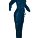 Euramerican Dew Shoulder Blue Velvet One-piece Jumpsuits