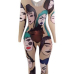 Euramerican Round Neck Long Sleeves Head Portrait Printed Qmilch One-piece Skinny Jumpsuits