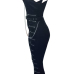 Euramerican Strapless Zipper Design Black Polyester One-piece Jumpsuits(Without Coat)