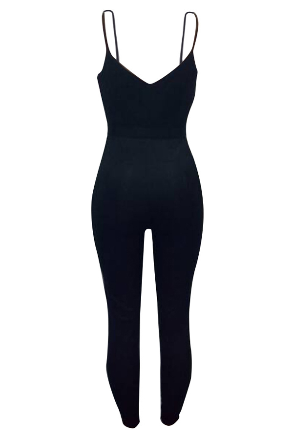 Euramerican Strapless Zipper Design Black Polyester One-piece Jumpsuits(Without Coat)