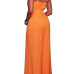 Euramerican V Neck Backless Orange Cotton Blends One-piece Jumpsuits(Without Belt)