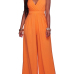 Euramerican V Neck Backless Orange Cotton Blends One-piece Jumpsuits(Without Belt)