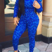 Fashion Casual Print Blue Polyester Skinny Jumpsuits Two-pieces Set