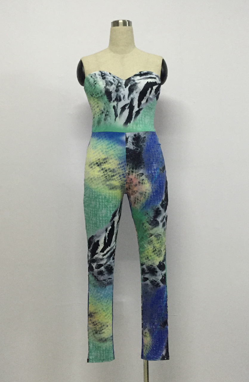 Fashion Floral Print Skinny  Polyester Jumpsuits