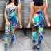 Fashion Floral Print Skinny  Polyester Jumpsuits