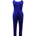 Leisure Lace-up Blue Blending One-piece Skinny Jumpsuits