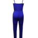 Leisure Lace-up Blue Blending One-piece Skinny Jumpsuits