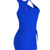 Leisure Sleeveless Drawstring Design Blue Polyester One-piece Skinny Jumpsuits