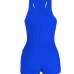 Leisure Sleeveless Drawstring Design Blue Polyester One-piece Skinny Jumpsuits