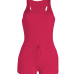 Leisure Sleeveless Drawstring Design Wine Red Polyester One-piece Skinny Jumpsuits