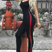 Leisure V Neck Patchwork Black Cotton Blends One-piece Skinny Jumpsuits