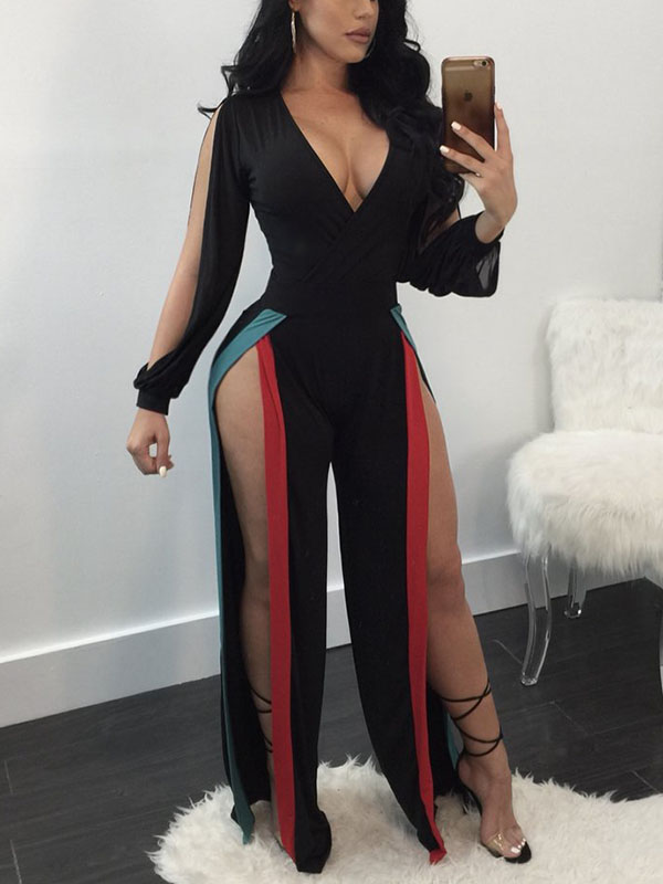 Polyester Patchwork Straight Jumpsuits