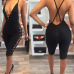 Sexy Backless Black Polyester One-piece Skinny Jumpsuits