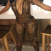 Sexy Deep V Neck Sleeveless Backless Gold  Sequined One-piece Skinny Jumpsuits