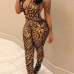 Sexy Deep V Neck Sleeveless Backless Gold  Sequined One-piece Skinny Jumpsuits