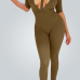 Sexy Halter Neck Short Sleeves Hollow-out Army Green Blending One-piece Skinny Jumpsuits