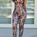 Sexy Halter V Neck Sleeveless Print Lace One-piece Skinny Jumpsuit