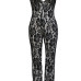 Sexy Halter V Neck Sleeveless Print Lace One-piece Skinny Jumpsuit