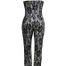 Sexy Halter V Neck Sleeveless Print Lace One-piece Skinny Jumpsuit