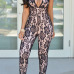 Sexy Halter V Neck Sleeveless Print Lace One-piece Skinny Jumpsuit