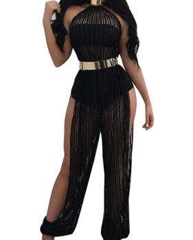 Sexy Hollow-out Black Lace One-piece Skinny Jumpsuits(Without Choker And Belt)