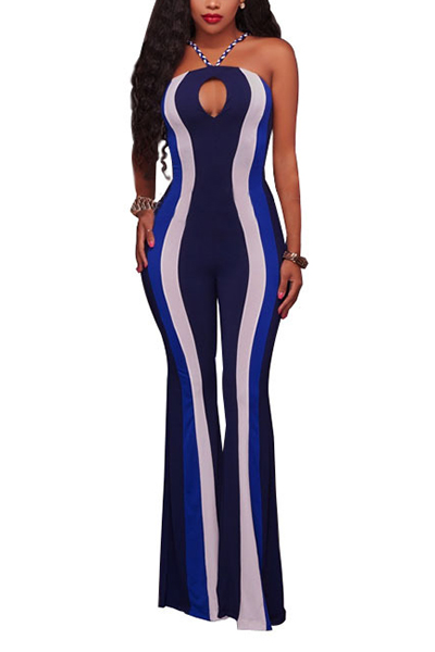 Sexy Hollow-out Striped Milk Fiber One-piece Jumpsuits