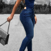 Sexy Lace-up Hollow-out Denim One-piece Skinny Jumpsuits