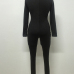 Sexy Long Sleeves Front Lace-up Hollow-out Solid Black Polyester One-piece Skinny Jumpsuit