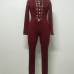 Sexy Long Sleeves Front Lace-up Hollow-out Wine Red Polyester One-piece Skinny Jumpsuit