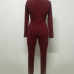 Sexy Long Sleeves Front Lace-up Hollow-out Wine Red Polyester One-piece Skinny Jumpsuit