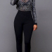 Sexy Long Sleeves Rhinestone Embellished Black One-piece Skinny Jumpsuit