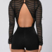 Sexy Round Neck Long Sleeves Backless Black Cotton Blends One-piece Skinny Jumpsuits