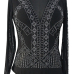 Sexy Round Neck Long Sleeves Gauze Patchwork Hollow-out Black Polyester One-piece Jumpsuits