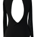 Sexy Round Neck Long Sleeves Gauze Patchwork Hollow-out Black Polyester One-piece Jumpsuits