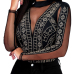 Sexy Round Neck Long Sleeves Gauze Patchwork Hollow-out Black Polyester One-piece Jumpsuits