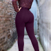 Sexy Round Neck Long Sleeves Gauze Patchwork +Pearl Decoration Purple Healthy Fabric One-piece Skinny Jumpsuits