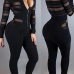 Sexy Round Neck Long Sleeves Gauze Patchwork Polyester One-piece Skinny Jumpsuits