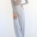 Sexy Round Neck Long Sleeves Hollow-out Gray Cotton Blends One-piece Skinny Jumpsuits