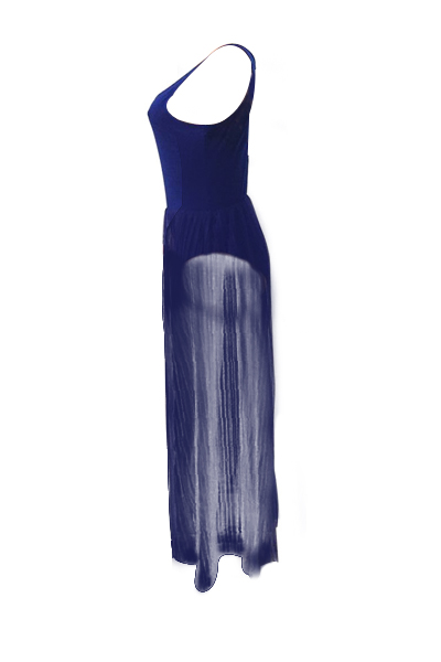 Sexy Round Neck See-Through Royalblue Cotton One-piece Jumpsuits