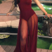 Sexy Round Neck See-Through Wine Red Cotton One-piece Jumpsuits