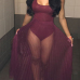 Sexy Round Neck See-Through Wine Red Cotton One-piece Jumpsuits