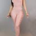 Sexy Round Neck Side Hollow-out Pink Blending One-piece Jumpsuits(Without Necklace)