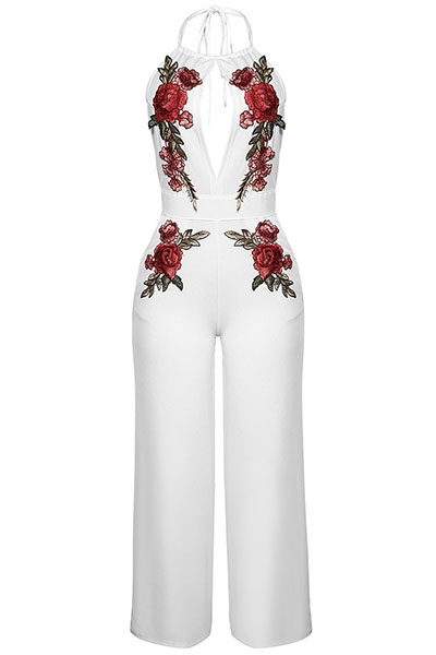 Sexy Sleeveless Backless White Twilled One-piece Jumpsuits