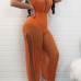 Sexy Sleeveless See-Through Orange Gauze One-piece Skinny Jumpsuits