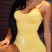 Sexy Spaghetti Strap Yellow Polyester One-piece Skinny Jumpsuits