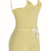 Sexy Spaghetti Strap Yellow Polyester One-piece Skinny Jumpsuits