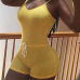 Sexy Spaghetti Strap Yellow Polyester One-piece Skinny Jumpsuits